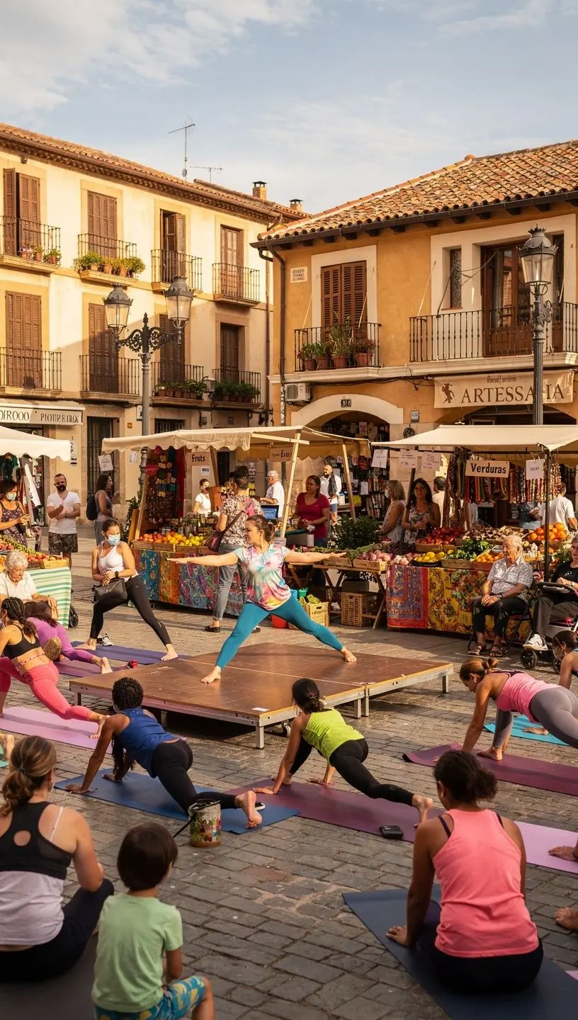 Un instructor guía a un grupo diverso de estudiantes en una sesión de meditación y respiración consciente.